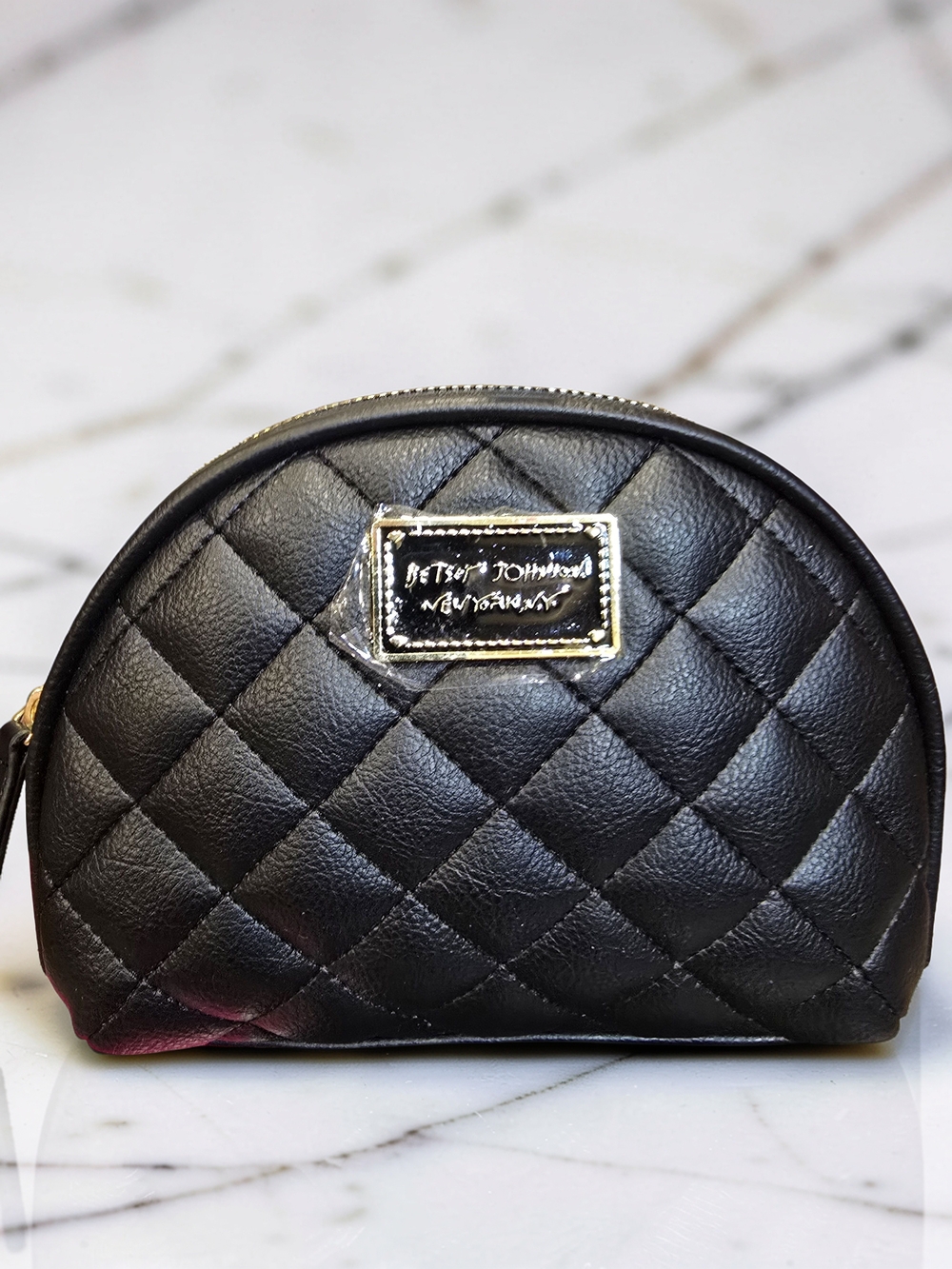 Betsey Johnson Black Quilted Dome Cosmetic Bag